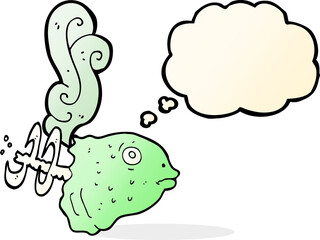 cartoon smelly old fish head with thought bubble
