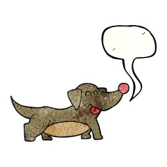 freehand speech bubble textured cartoon happy little dog