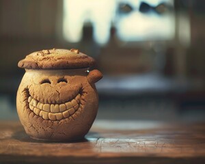 A cookie jar that only opens when a genuine smile is directed its way, encouraging joy and laughter in the kitchen - obrazy, fototapety, plakaty