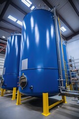 A testament to precision engineering, these steel tanks stand as pillars of strength within the indoor manufacturing environment, ready for any challenge