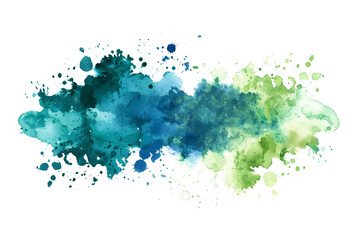 Blue and green watercolor paint splash on transparent background.