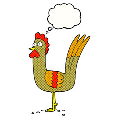freehand drawn thought bubble cartoon chicken