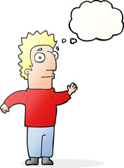 freehand drawn thought bubble cartoon man waving
