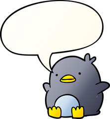 cute cartoon penguin with speech bubble in smooth gradient style