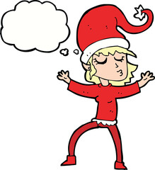 santa's helper cartoon with thought bubble