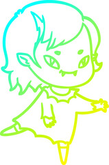 cold gradient line drawing of a cartoon friendly vampire girl
