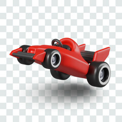 Red racing car is speeding forward. Realistic illustration of speeding vehicle