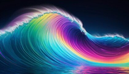 A vivid digital illustration of a large, rainbow-colored wave cresting with dynamic energy, ideal for vibrant backgrounds - obrazy, fototapety, plakaty