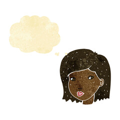 cartoon female face with thought bubble