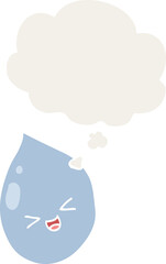 cartoon raindrop with thought bubble in retro style