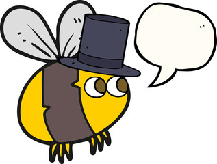 freehand drawn speech bubble cartoon bee top hat