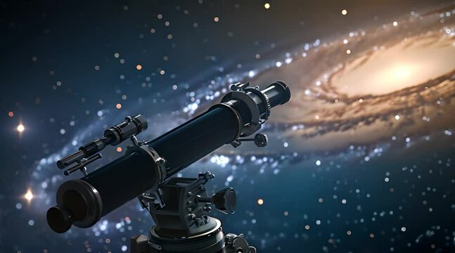 telescope with planets in the background