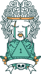 Retro Tattoo Style sad elf barbarian character with natural one roll
