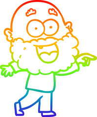 rainbow gradient line drawing of a cartoon crazy happy man with beard