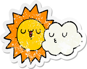 distressed sticker of a cartoon sun and cloud