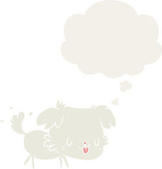 cartoon dog with thought bubble in retro style