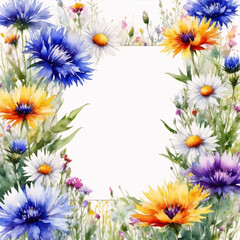 Naklejka na ściany i meble Floral Frame of Vibrant Watercolor Flowers