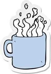 sticker of a cartoon hot cup of coffee