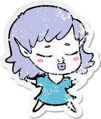 distressed sticker of a pretty cartoon elf girl