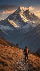 Immerse yourself in the breathtaking scenery of snow-capped peaks & winding trails. Perfect for travel enthusiasts. Digital artwork ar.9:16