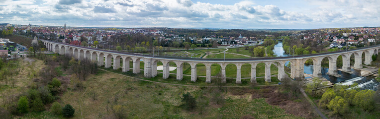 Stone railway viaduct made of sandstone in the city of Bolesławiec
