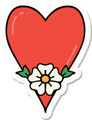 sticker of tattoo in traditional style of a heart and flower
