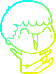 cold gradient line drawing of a cartoon happy man laughing