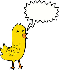 cartoon happy bird with speech bubble