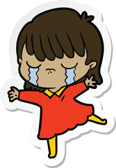 sticker of a cartoon woman crying