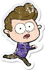 distressed sticker of a cartoon staring man