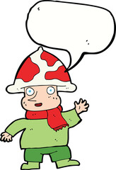 cartoon mushroom man with speech bubble