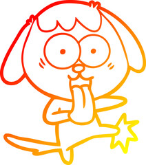 warm gradient line drawing of a cute cartoon dog