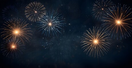 Colorful fireworks on dark background with copy space. Background, banner for new year eve, independence day, celebration, holiday