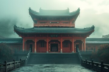 Obraz premium Ornate Asian temple. Water temple nature. Generate Ai