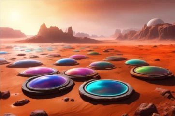 Deurstickers Holes in the ground made of colored glass on a red-hot planet. ai © IM_VISUAL_ARTIST