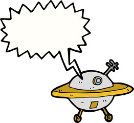 cartoon flying saucer with speech bubble