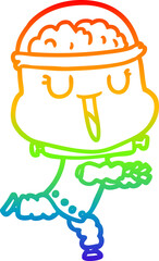 rainbow gradient line drawing of a happy cartoon robot running