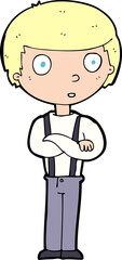 cartoon staring boy with folded arms
