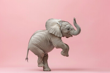 levitating of elephant animal on plain background