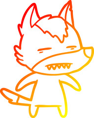 warm gradient line drawing of a cartoon wolf showing teeth