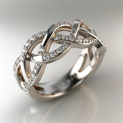 Open ring with diamonds in white gold, elegant design
