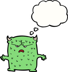 cartoon little alien with thought bubble