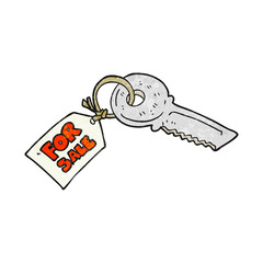 freehand textured cartoon house key with for sale tag