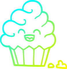 cold gradient line drawing of a cartoon cupcake