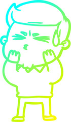 cold gradient line drawing of a cartoon man sweating