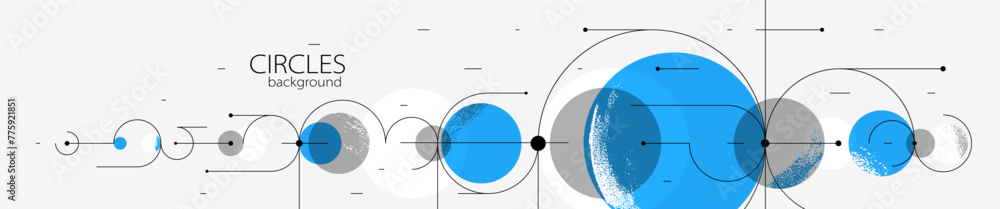 Poster geometric background with circles and lines vector art, abstract composition technical plan, flat mi