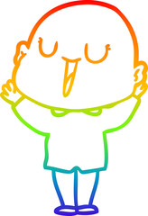 rainbow gradient line drawing of a happy cartoon bald man