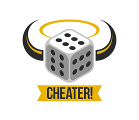 Cheater concept with dice that have number 6 on every side vector illustration. - obrazy, fototapety, plakaty