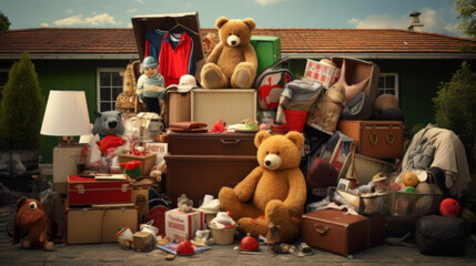 Assorted Household Items and Tools Displayed at a Local Yard Sale