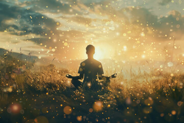 Spiritual awakening meditation transcendental mindfulness background concept - obrazy, fototapety, plakaty